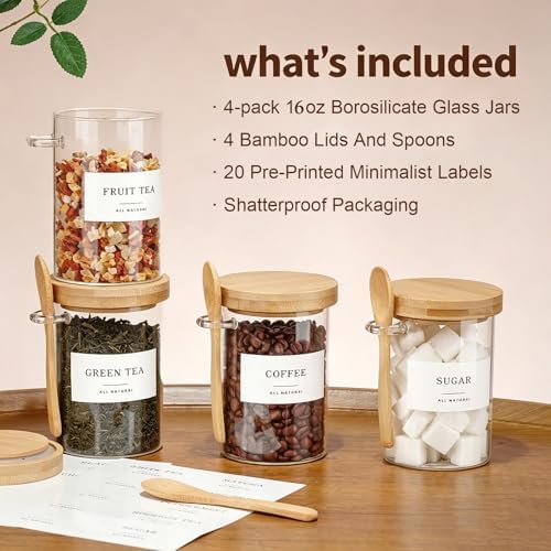 Loose Leaf Tea Storage Containers, 16oz Airtight Jars