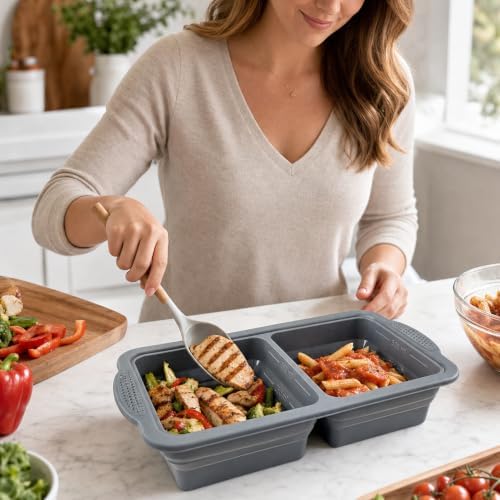 Collapsible Silicone Soup Freezer Tray Molds with Lids, 2-Pack