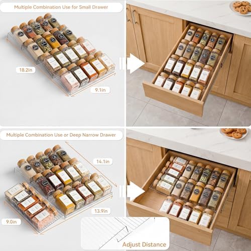 LETGO 8 Pack Adjustable Spice Rack for Drawer - 9" to 17.7" Expandable