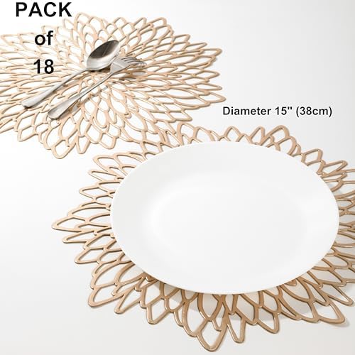 Snowkingdom Pack of 18 Gold Placemats Metallic Round Leaf Bulk Pressed