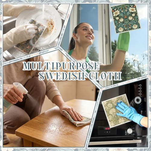 Tegeme 8 Pcs William Morris Swedish Dishcloth Kitchen Vintage Floral