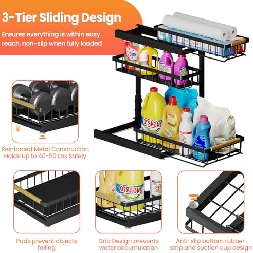 2 Pack 3 Tier Under Sink Organizer for Bathroom and Kitchen
