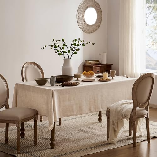 52"x70" Rectangle Linen Tablecloth Fits Small Dining Table, Natural
