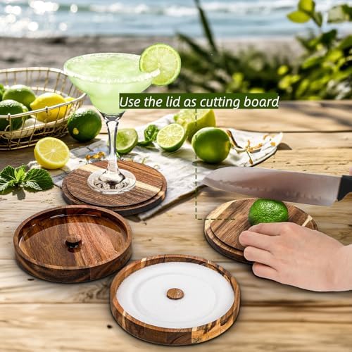 3 Pieces Margarita Salt Rimmer Set, Acacia Wood