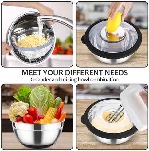 E-far Colander with Mixing Bowl Set, 4-1 Stainless Steel Kitchen Strainer