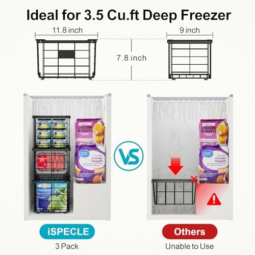 iSPECLE Stackable Freezer Organizer Bins, 3.5 Cu.ft, 3 Pack