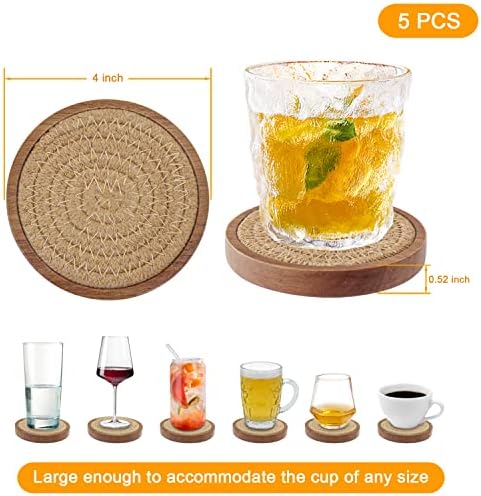 Wood Coasters for Drinks, Eykao Absorbent Coaster Sets of 5, Woven