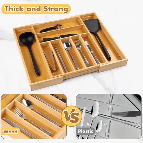 Bamboo Drawer Organizer - Expandable Silverware & Utensil Drawer