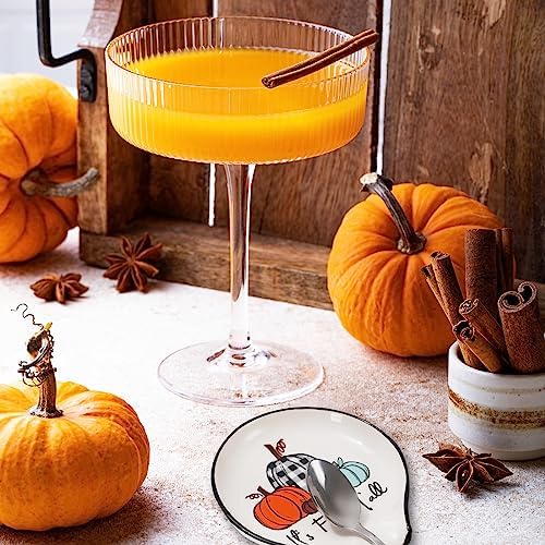 Whaline Fall Spoon Rest Plaid Pumpkin Ceramic Spoon Holder MIni