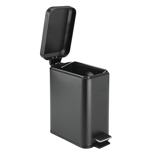 mDesign Small Modern 1.3 Gallon Rectangle Metal Lidded Step Trash Can, Compact - Image 7