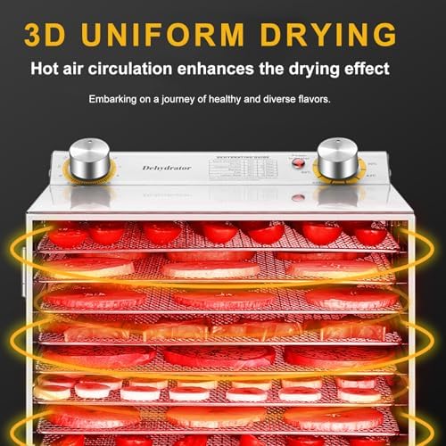 Food Dehydrator Machine, 18 Stainless Steel Trays, 24H Timer