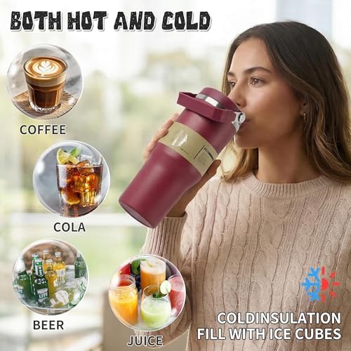 30oz Flip Straw Insulated Water Bottle with Handle, Leak Proof