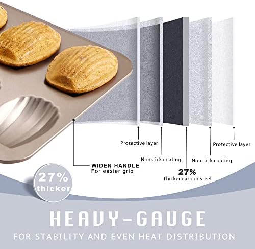 HONGBAKE Nonstick Madeleine Pan 2 Pack 12-Cavity Heavy Duty Madeleine
