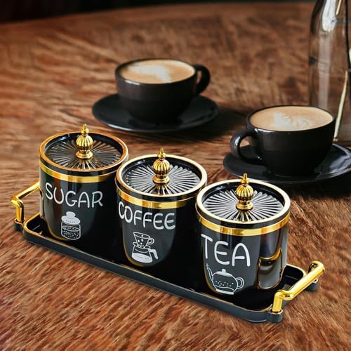 Fenteer 3 Piece Ceramic Canisters Set for Sugar Coffee Tea Storage