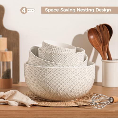 Ceramic Mixing Bowls Set of 4, Nesting Bowls for Kitchen