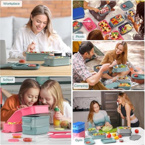 DaCool 2 Pack 74 OZ Stackable Bento Lunch Box, Grey