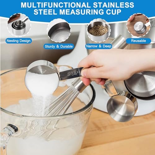 Measuring Cups and Spoons Set 21 Piece, 11 Stainless Steel Nesting