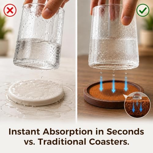 MinBoo Bamboo Coasters for Coffee Table Set of 6 Coasters for Drinks