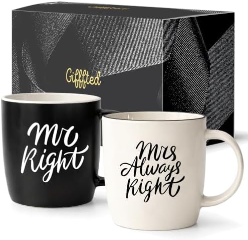 Triple Gifffted Mr Right and Mrs Always Right Coffee Mugs Gift Set