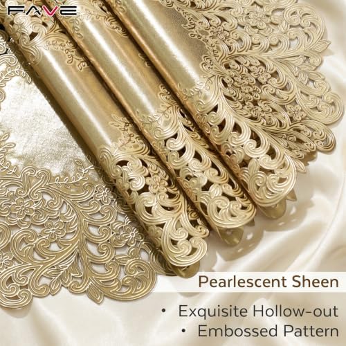 FAVE Gold Round Placemats Set of 6, Washable Place Mats for Dining