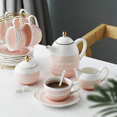 Sweejar Porcelain Tea Sets, 8 OZ Cups & Saucer Service for 4, Teapot