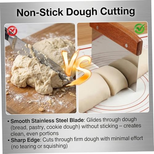 Bench Scraper Stainless Steel Dough Scraper with Wooden Handle Cake