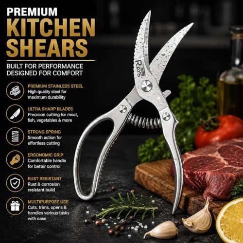 Heavy Duty Poultry Shears, Spring Loaded Kitchen Scissors for Chicken