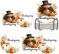 Thanksgiving Turkey Pumpkin Coasters Set of 6, Round Absorbent Ceramic