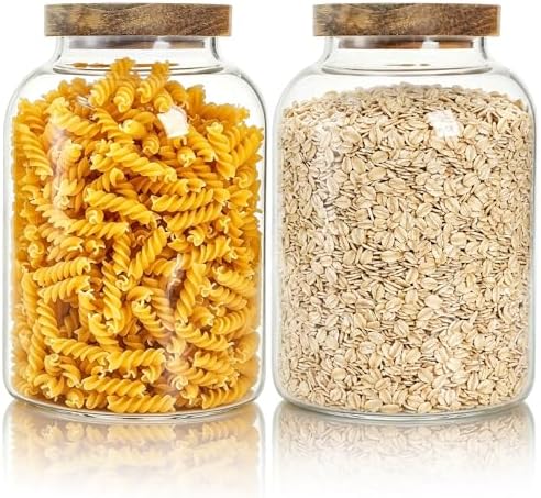 Bekith 2 Pack Large Glass Food Storage Jar with Airtight Wooden Lid