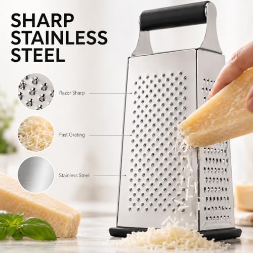 HIC Kitchen Professional Grater Zester, Stainless Steel, Non-Slip Base