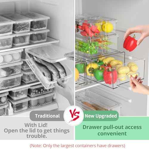 damynuo 14 Pack Clear Fridge Organizer with Lids