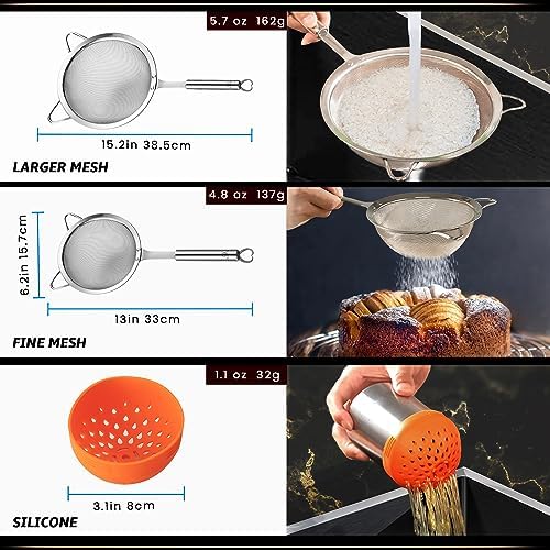 Gourmet Easy Fine Mesh Strainer Set, Stainless Steel Sieve, Two Sizes