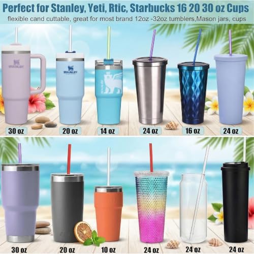 24 PCS Reusable Straws with 4 Brushes, 10.5" Long Tritan Hard Plastic