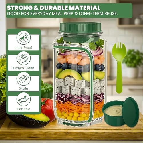 Salad Pod Portable Salad Jar with Leakproof Dressing Container, Meal