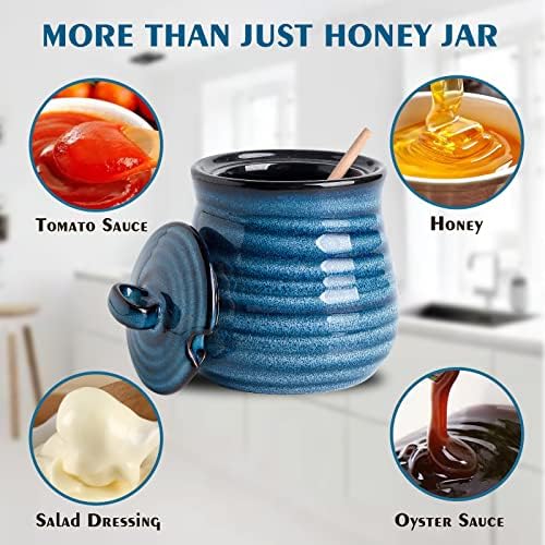 Hasense Ceramic Sugar and Creamer Set & Honey Jar with Dipper, 3 PCS