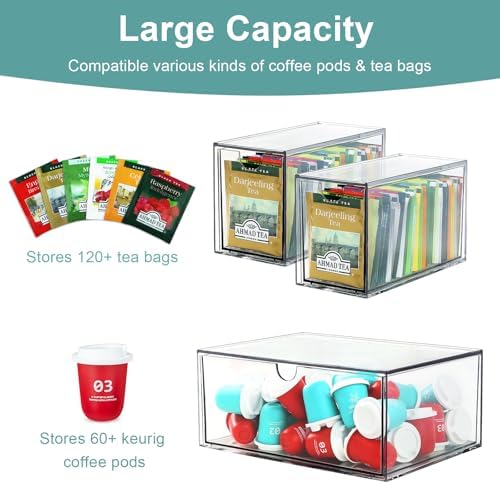 Tea and Coffee Organizer and Storage, 4 Compartments, Acrylic