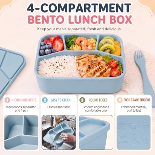 Ziliny 2 Pcs Silicone Bento Box Reusable Lunch Container, Classic