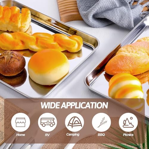 4 Pack Quarter Sheet Pan, Oven Tray, Stainless Steel Baking Sheet Pan