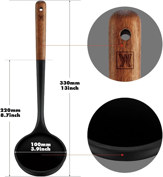 WAGENSTEIGER Set of 2pc Silicone Cooking Utensils: Wooden Handle Slotted - Image 8