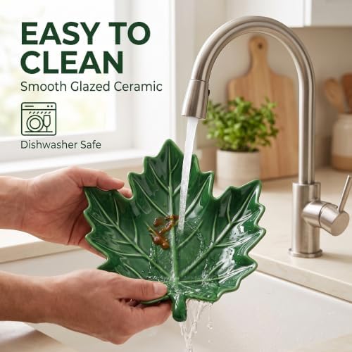 Ceramic Spoon Rest for Stove Top, Large Maple Leaf Spoon Holder