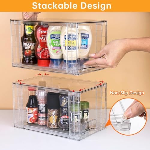 4 Pack Large Stackable Kitchen Storage Drawers, Clear