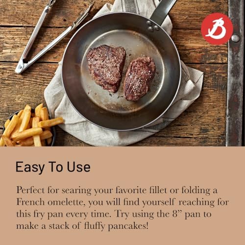 de Buyer MINERAL B Carbon Steel Fry Pan - 8” Diameter, 5.5” Cooking