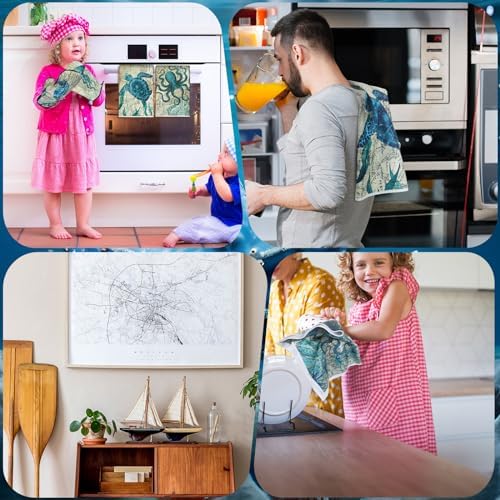 Mindsoft 6 Pcs Ocean Beach Towels, Oven Mitt and Pot Holder Set