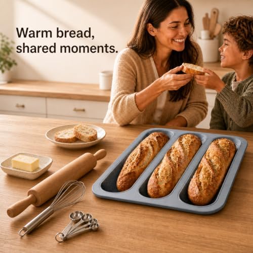 Silver 3-Slot Nonstick Carbon Steel Baguette Bread Baking Pan Set