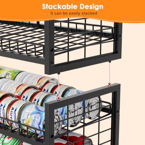 JKsmart 2-Tier Stackable Can Organizer, Extra-Long Can Rack for Pantry Storage, Adjustable Can Dispenser Holds Up to 64 Cans, 12mm Metal Frame, Super Sturdy Holders for Various Canned Food Soda-2 Pack