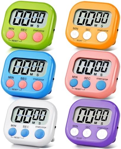 6-Pack Magnetic Digital Kitchen Timers, Multicolor