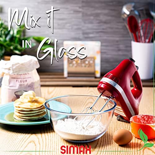 SIMAX Glass Mixing Bowl, 1.8 Quart Clear Glass, Modern, Contemporary