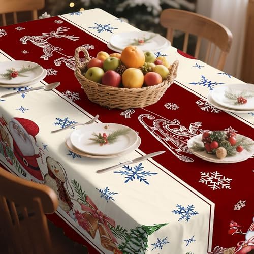 Hexagram Christmas Tablecloth Rectangle 60x120 Inch, Red Snowman