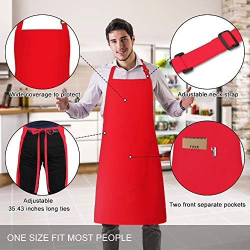 Jubatus 4 Pack Bib Aprons with 2 Pockets Cooking Chef Kitchen Apron