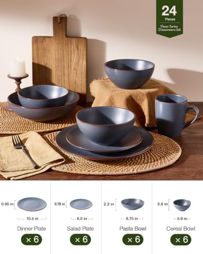 Famiware Venus Stoneware Dinnerware Sets with Pasta Bowls, Dishes Set for 6